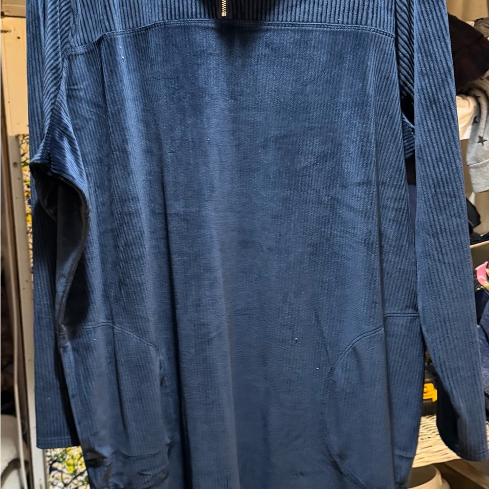 AnyBody Ribbed Valor Tunic Navy 3/4 Zip-Up Sweater